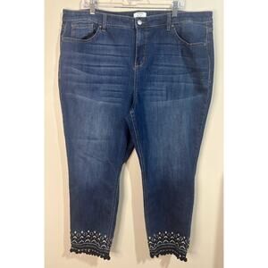 Crown & Ivy Crop Jeans with Embroidered and Pom Pom Hem Plus Size 22W